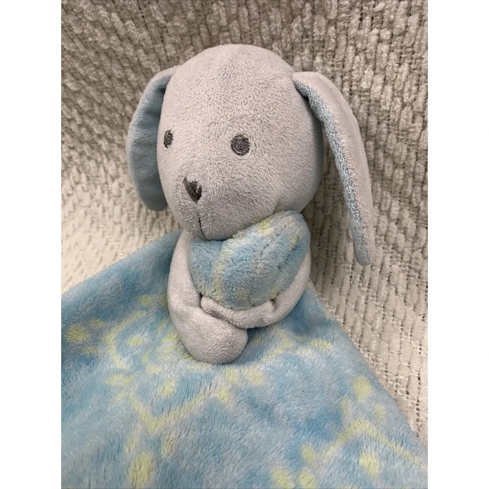 Blankets & Beyond HTF Lovey Security Bunny Blue Yellow Damask 12